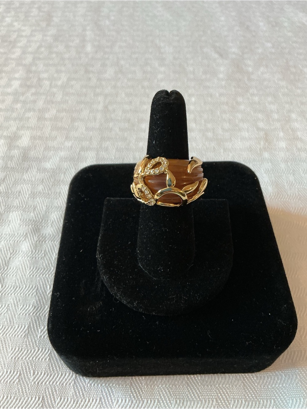 Camille Lucie Vintage Amber Acrylic Gold Plated Cocktail Ring - Picture 1 of 5